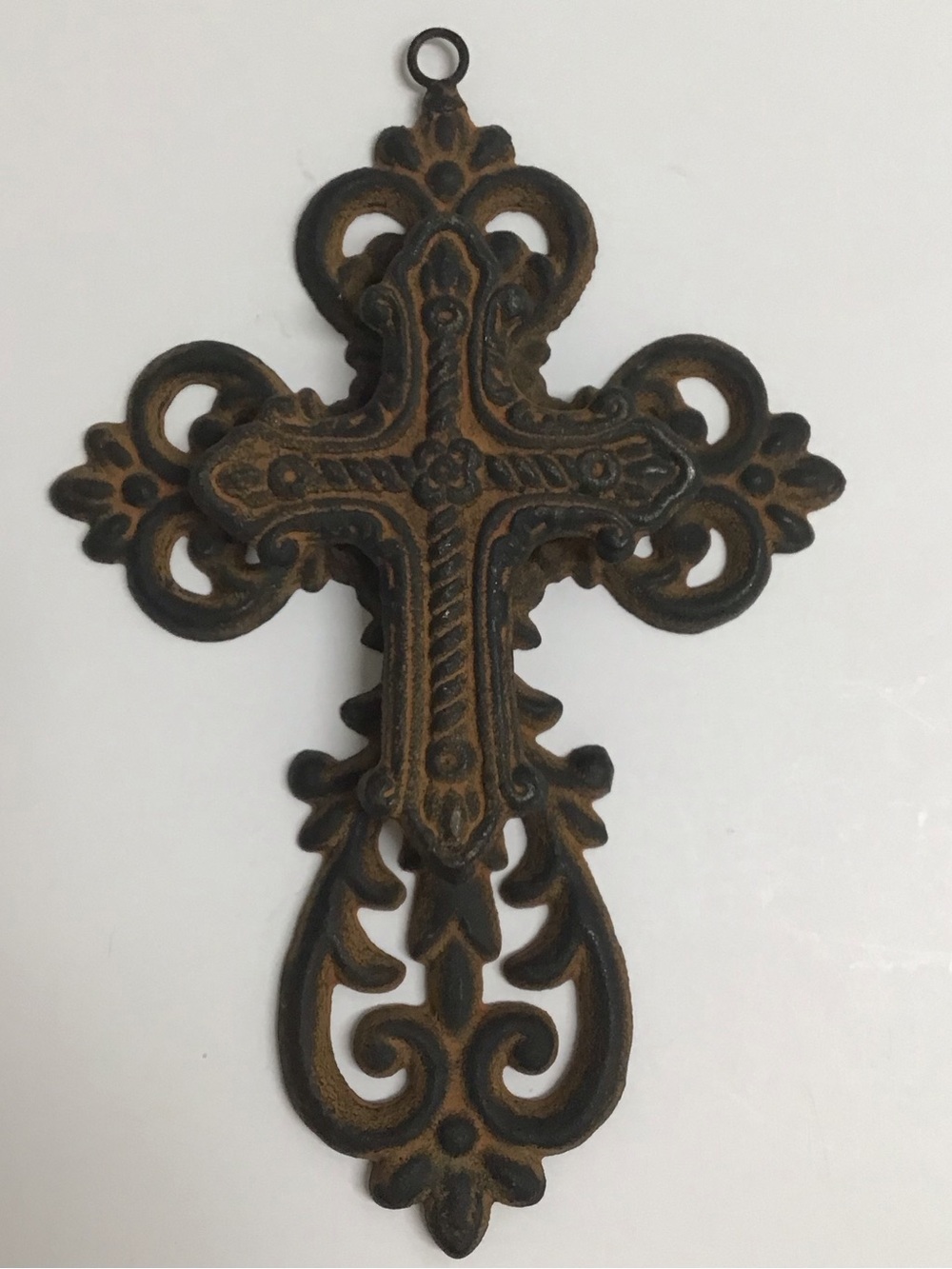 Ornate Double Cross Cast Iron Religious Primitive Rustic Heavy Wall or Garden